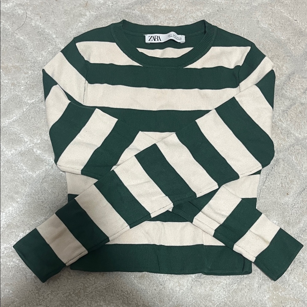 Zara Bold Green and Cream Striped Sweater